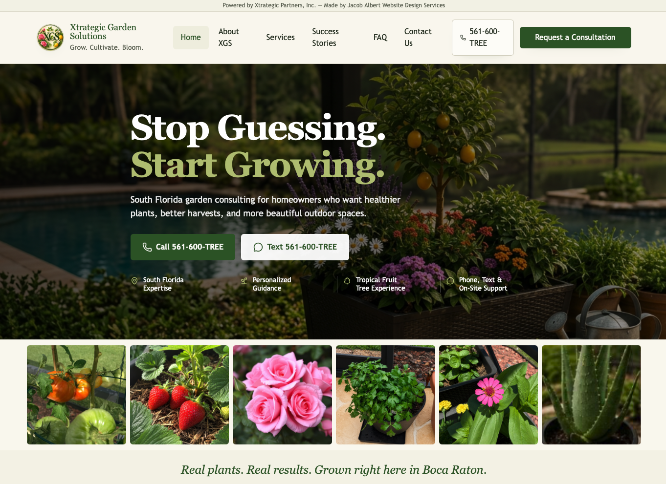 Homepage design for Xtrategic Garden Solutions